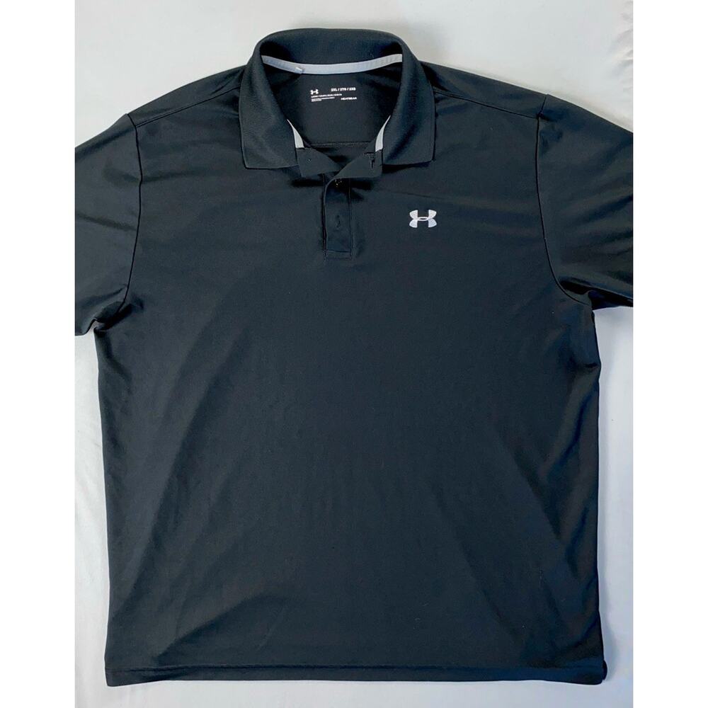 Under Armour Heat Gear Loose Micro Pique Polo Golf Shirt. Black, Men's 2XL. EUC!